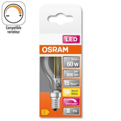 Ampoule LED E14 à filament variable 6.5 W = 806 lumens blanc chaud OSRAM