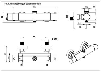 Mitigeur thermostatique pour colonne de douche Bolea chromé EUROSANIT