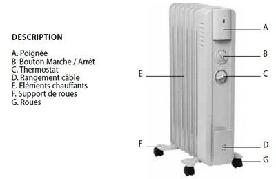 Radiateur électrique mobile bain d'huile Ypsos 2500 W