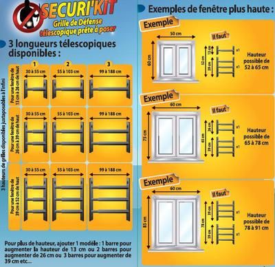 Grille de défense téléscopique de 30 à 55 cm 3 barreaux MOTTEZ