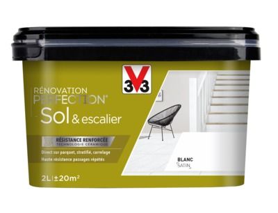 Peinture de rénovation sol et escalier finition satinée blanc 2L V33