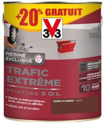 Peinture pour sol trafic extrême terre d'ombre 2,5 l + 20% gratuit V33