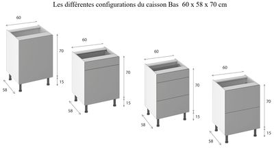 Caisson cuisine bas blanc L 60 x H 70 x P 56 cm OFITRES