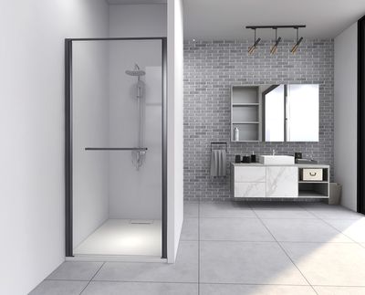 Porte de douche pivotante Nera transparente avec profilés alu noir mat 90 x 190 cm