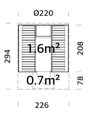 Sauna rond vitré Anita 1,6m2 + 0,7m2 épaisseur 42 mm Livraison incluse domicile  PALMAKO