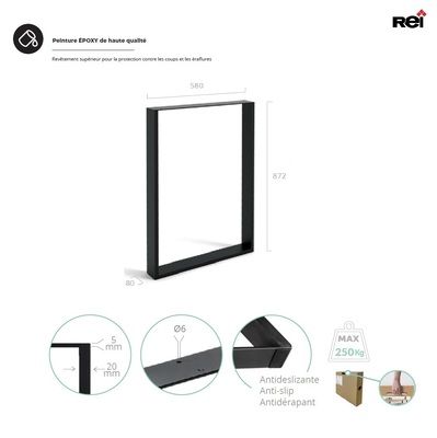 Pied xxl cadre 80 x 870 x 580 mm métal noir REI