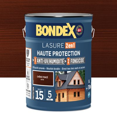 Lasure 2 en 1 haute protection 5 ans chêne foncé 5 l BONDEX