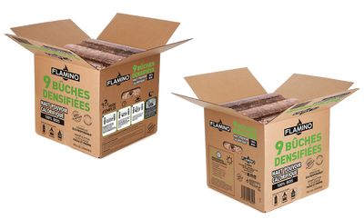 Bûches densifiées par 9 en carton de 15 kg FLAMINO