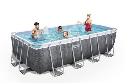 Piscine hors sol rectangulaire Power SteelTM effet rotin gris 488 x 244 x 122 cm BESTWAY