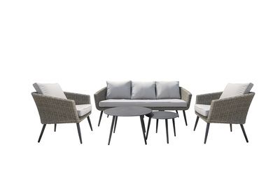 Salon de jardin détente Magnolia pour 5 personnes en aluminium et en rattan