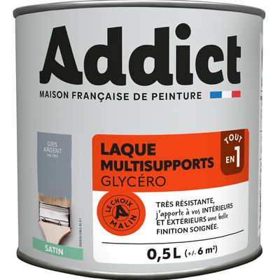 Laque Multisupports Satin 0.5 L Gris Minéral Ral 7001 ADDICT