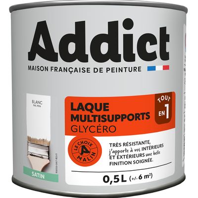 Laque Multisupports Satin blanc Ral 9016 0.5L ADDICT