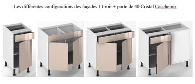 Façade de cuisine 1 porte + 1 tiroir Cristal cashmire 70 x 40 cm pour meuble