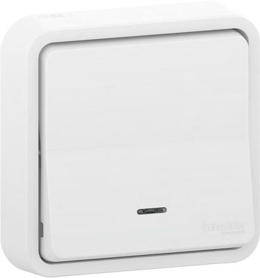 Bouton poussoir étanche IP55 + témoin lumineux encastré blanc - Mureva Styl SCHNEIDER ELECTRIC