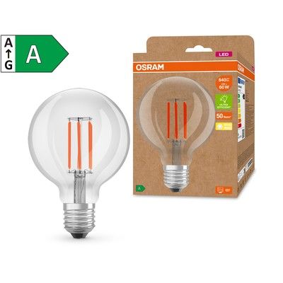 Ampoule LED Globe E27 Filament clair 3,8W=806 lumens Blanc chaud Classe A OSRAM