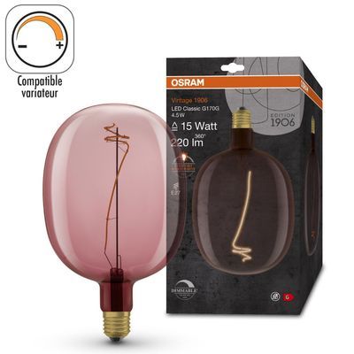 Ampoule LED Ballon E27 Rose variable 4,5W=220 lumens Blanc chaud OSRAM