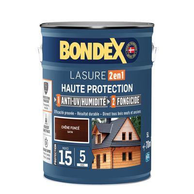 Lasure 2 en 1 haute protection 5 ans chêne foncé 5 l BONDEX