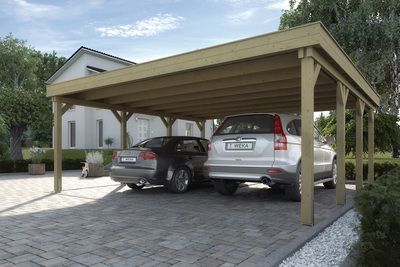 Carport double -  609 - 604 x 621 cm - toit en acier Livraison gratuite domicile WEKA