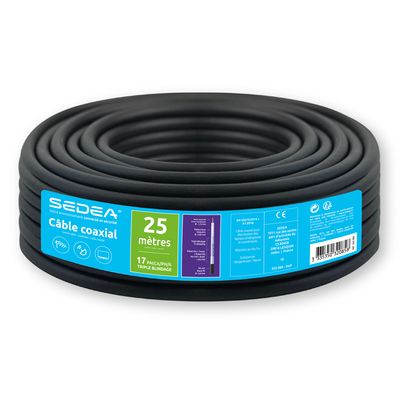 Câble coaxial extérieur 25 m 17 PATCA noir SEDEA