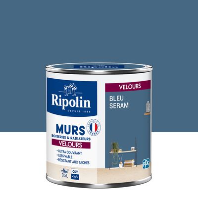 Peinture Velours Mur Boiserie Radiateur-0,5L-Bleu Séram - RIPOLIN