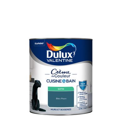 Peinture Crème de Couleur Cuisine et Bain Satin Bleu Paon 0,75 L