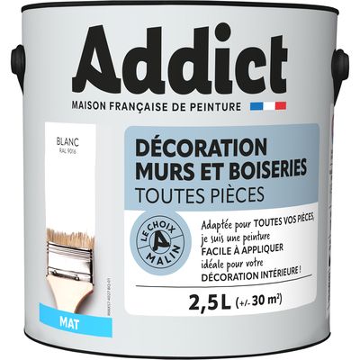 Peinture décoration Murs et Boiseries MAT 2.5 L blanc - ADDICT