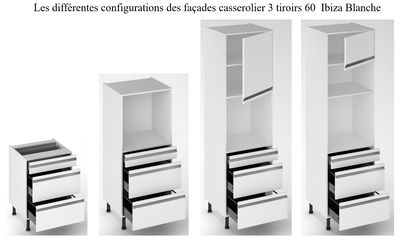 Façades tiroir pour meuble de cuisine Ibiza blanche 70 x 60 cm par 3 OFITRES