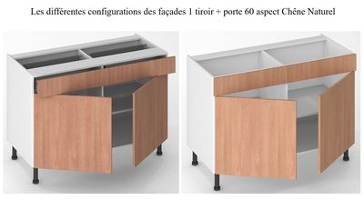 Façade de cuisine 1 porte + 1 tiroir chêne naturel 70 x 60 cm pour meuble