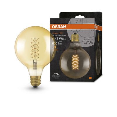 Ampoule LED Globe E27 Ambrée variable 7W=600 lumens Blanc chaud OSRAM