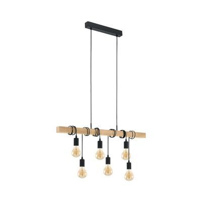 Suspension bois et acier noir E27 6 x 60W TOWNSHEND - EGLO