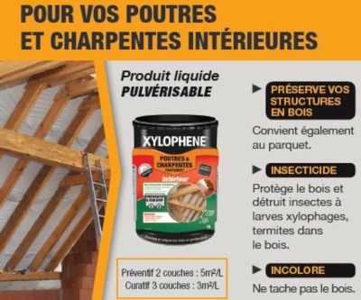 Traitement du bois Triple Action Poutres et Charpentes sans odeur 5 l + 20 % gratuit - XYLOPHENE