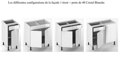 Porte et façade tiroir pour meuble bas de cuisine Cristal blanche 70 x 40 cm OFITRES