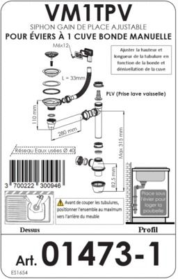 Vidage avec siphon pour évier 1 bac diamètre 90 mm NORD INOX