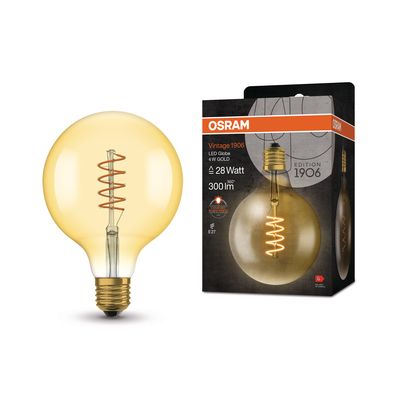 Ampoule LED globe 1906 filament spirale ambrée E27 5 W = 250 lumens blanc chaud OSRAM