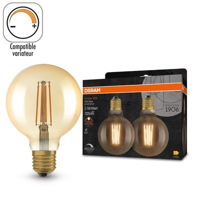 Ampoule LED dimmable G95 globe vintage à filament 6,5W=725 lumens blanc chaud - VINTAGE 1906 LEDVANCE