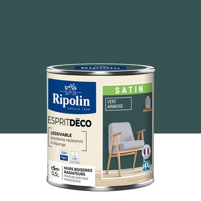 Peinture Intérieure Couleur - Satin - 0,5L - Vert Armerie - RIPOLIN