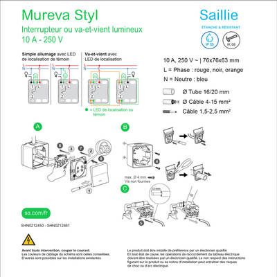 Interrupteur va-et-vient IP55 témoin lumineux saillie anthracite - Mureva Styl SCHNEIDER ELECTRIC