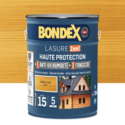 Lasure 2 en 1 haute protection 5 ans chêne clair 5 l BONDEX