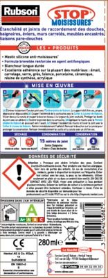 Mastic Silicone Salle de bain Saine stop moisissures blanc 280 ml RUBSON