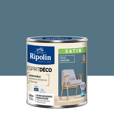 Peinture Intérieure Couleur - Satin - 0,5L - Bleu Madura - RIPOLIN