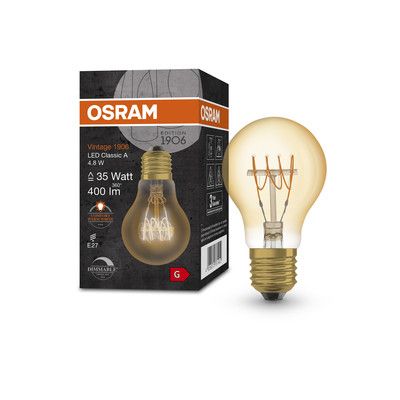 Ampoule LED Standard E27 Ambrée variable 4,8W=400 lumens Blanc chaud OSRAM