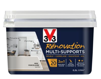 Peinture de rénovation multisupports finition satinée gris porcelaine 500 ml V33