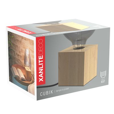 Lampe à poser carré en bois E27 60W XANLITE