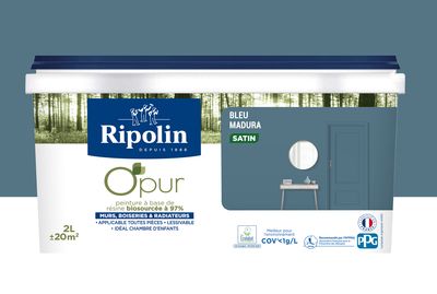 Peinture O'PUR murs & boiseries Bleu Madura satin 2 l - RIPOLIN