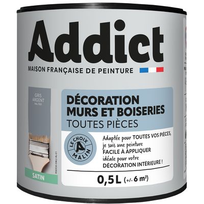 Peinture décoration Murs et Boiseries SATIN 0.5 L gris argent - ADDICT