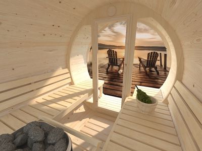 Sauna rond vitré Anita 1,6m2 + 0,7m2 épaisseur 42 mm Livraison incluse domicile  PALMAKO