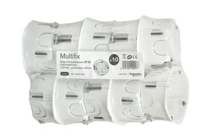 10 boites d'encastrement 1 poste 67x40mm IP20 pour Multimatériaux - Multifix Schneider Electric