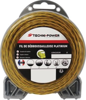 Fil nylon torsade platinium diamètre 3 mm L 15 m pour débroussailleuse Techni-Power