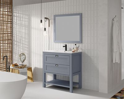 Meuble de salle de bains bleu L 80 cm Vintage EGORE