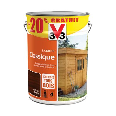 Lasure bois classique extérieure acajou 5 l + 20 % V33